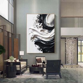 Hand Painted Oil Painting Original Black White Minimalist Painting Black White Wall Art Large Black And White Painting Frameable Abstract Art Office D (Style: 01, size: 90x120cm)
