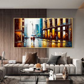 Hand Painted Oil Painting Abstract Urban Rain Scene oil Painting On Canvas Original Wall Decor Modern Cityscape Painting Large Wall Art Living room Ho (Style: 01, size: 70x140cm)