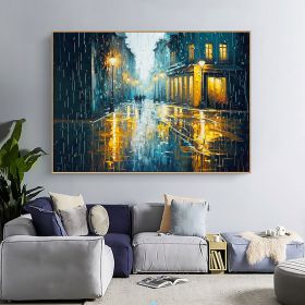 Hand Painted Oil Painting Original Urban Rain Scene oil Painting On Canvas Modern Wall Art Abstract Cityscape Painting Custom Home Decor Living room W (Style: 01, size: 150x220cm)