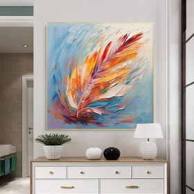 Handmade Oil Painting Original Abstract Feather Oil Painting on Canvas Large Wall Art Yellow Texture Painting Minimalist Art Custom Living Room Decor (Style: 01, size: 150x150cm)