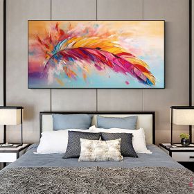 Handmade Oil Painting Colorful Feather Oil Painting on Canvas Large Wall Art Abstract Original Textured Painting Minimalist Art Custom Living Room Dec (Style: 01, size: 40x80cm)