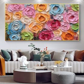 Handmade Oil Painting Colorful Rose Oil Painting on Canvas Original Floral Room Decor Living room Wall Decor Custom Textured Wall Art Abstract Flower (Style: 01, size: 150x220cm)
