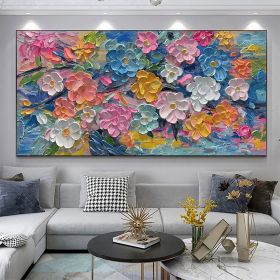 Handmade Oil Painting Color Flower Oil Painting on Canvas Original Girls Room Decor Living room Wall Decor Textured Wall Art Custom Abstract Floral Pa (Style: 01, size: 40x80cm)
