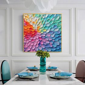 Handmade Oil Painting Original Rainbow Flower Oil Painting on Canvas Custom Extra Textured Wall Art Abstract Colorful Painting Modern Living room Wall (Style: 01, size: 60x60cm)