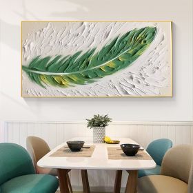 Handmade Oil Painting Original Feather Oil Painting on Canvas Large Textured Wall Art Living room Wall Decor Abstract Green Painting Custom Modern Hom (Style: 01, size: 40x80cm)