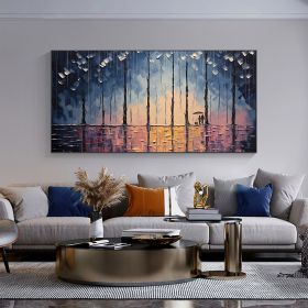 Hand Painted Oil Painting Large Abstract Rain Scenery Oil Painting on Canvas Original Forest Painting Texture Wall Art Living room Home Decor Bedroom (Style: 01, size: 75x150cm)
