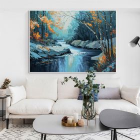 Hand Painted Oil Painting Large Original Landscape Oil Painting On Canvas Tree Home Decor Abstract Blue Nature Painting Living room Wall Art (Style: 01, size: 100x150cm)