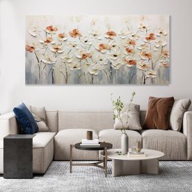 Hand Painted Oil Painting Horizontal Blooming Flower Bush Textured Oil Painting Wildflowers on Canvas Abstract Art Bohemian Art Living Room Decor Art (Style: 01, size: 75x150cm)