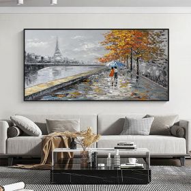 Hand Painted Oil Painting Paris Painting on Canvas Original Art Eiffel Tower Painting Large Wall Art Abstract Art Landscape Cityscape Painting Living (Style: 01, size: 50x100cm)
