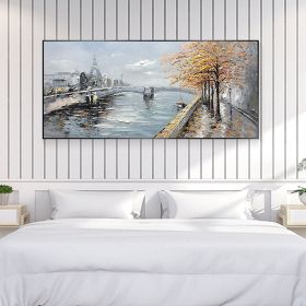 Hand Painted Oil Painting Large Original Oil Painting on Canvas Abstract Art Boho Wall Decor Lake Trees Landscape Bridge Nature Living Room Painting L (Style: 01, size: 150x220cm)