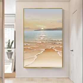 Hand Painted Oil Painting Large Sea Canvas Oil Painting Handmade Blue Sea Landscape Abstract White Wave Painting Textured Sea Painting Living Room Dec (Style: 01, size: 100x150cm)