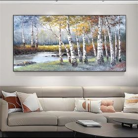 Hand Painted Oil Painting Large Original Oil Painting Abstract Art Nature Home Decor Riverside Scenery Oil Painting Modern Painting Living Room Painti (Style: 01, size: 150x220cm)