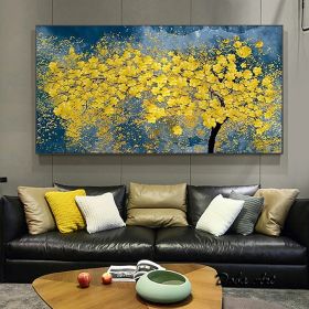 Modern Oil Painting Handmade on Canvas Golden Yellow Rich Tree Flower Plant Canvas Art Painting Canvas Home Living Room Bedroom Luxurious Decoration P (Style: 01, size: 70x140cm)