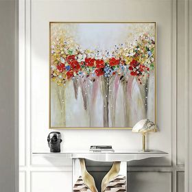 Oil Painting Hand Painted Square Still Life Floral / Botanical Modern Stretched Canvas Home Living Room Bedroom Luxurious Decoration Painting (Style: 01, size: 100x100cm)