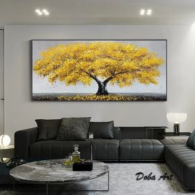Oil Painting 100% Handmade Hand Painted Wall Art On Canvas Yellow Tree Plant Horizontal Abstract Modern Home Living Room Bedroom Luxurious Decoration (Style: 01, size: 50x100cm)