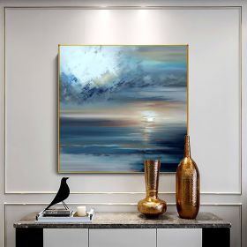 Handmade Oil Painting Abstract Ocean Oil Painting On Canvas Large Wall Art Original Sunset Seascape Painting Modern Living Room Home Decor (Style: 01, size: 90x90cm)