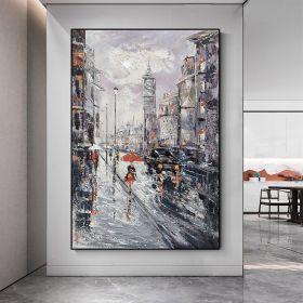 Handmade Oil Painting Modern Art Paris City Street View City Oil Painting Wall Art by Decorative Landscape Oil Paintings For Living Room Home Decor (Style: 01, size: 90x120cm)