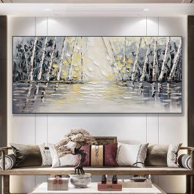 Hand Painted Oil Painting Forest Oil Painting on Canvas Living room Wall Decor Textured Wall Art Abstract Landscape Art Modern Nature Painting Custom (Style: 01, size: 40x80cm)