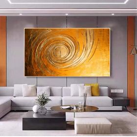Hand Painted Oil Painting Abstract Gold Circle Oil Painting on Canvas Large Wall Art Original Minimalist Wall Art Golden Decor Custom Painting Living (Style: 01, size: 100x150)