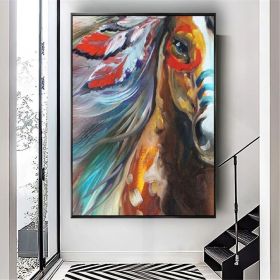 Hand Painted Oil Painting Abstract Oil Painting Camouflage Painting Art Horse Wall Art Picture Knife Canvas Acrylic Texture Colorful Animal Living Roo (Style: 01, size: 150x220cm)