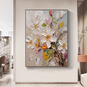 Hand Painted Oil Painting Flower Oil Painting On Canvas Heavy Textured Palette Knife Wall Decor Floral Wall Art Custom Painting White Floral Living ro (Style: 01, size: 150x220cm)