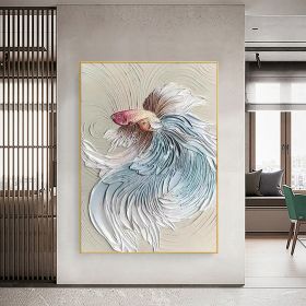 Hand Painted Oil Painting Original Betta Oil Painting on Canvas Large Textured Wall Art Abstract Colorful Art Custom Fish Painting Modern Living room (Style: 01, size: 90x120cm)