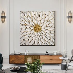 Handmade Oil Painting Original Blooming Flower Oil Painting on Canvas Textured Wall Art Abstract Gold Art Custom Gold Foil Painting Living Room Wall D (Style: 01, size: 60x60cm)