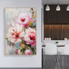 Handmade Oil Painting Original Flower Oil Painting on Canvas Large Wall Art Abstract Pink Floral Wall Art Living Room Decor Custom Painting Home Decor (Style: 01, size: 150x220cm)