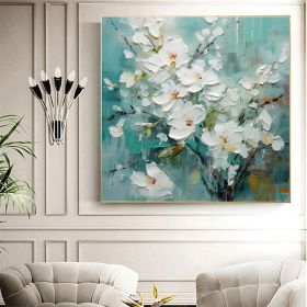 Handmade Oil Painting Abstract Original Flower Oil Painting on Canvas Large Wall Art White Floral Wall Art Living Room Decor (Style: 01, size: 150x150cm)