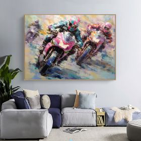 Hand Painted Oil Painting Motor Competition Oil Painting on Canvas Original Racer Art Decor Abstract Motorcycle Painting Living room Home Decor Modern (Style: 01, size: 100x150cm)