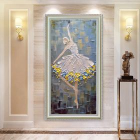 Hand Painted Oil Painting White Blue Yellow Ballet Girl Flower 3D Thick Palette Knife Oil Painting On Canvas Living Room Bedroom Decor Wall Art Painti (Style: 01, size: 150x220cm)