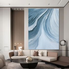 Hand Painted Oil Painting Time River Wall Art Blue Abstract 3D Textured Art Painting Minimalist Wall Art Living Room Wall Decor Canvas Art Boho Wall A (Style: 01, size: 50x70cm)