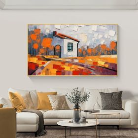 Hand Painted Oil Painting Original Village Landscape Oil Painting On Canvas Abstract Colorful Art Living Room Wall Decor Countryside Painting Custom G (Style: 01, size: 70x140cm)
