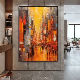 Hand Painted Oil Painting Original Cityscape Oil Painting on Canvas Abstract Urban Scenery Painting Living room Wall Decor Sunset Art Decor Large Mode (Style: 01, size: 150x220cm)