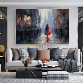 Hand Painted Oil Painting Abstract Cityscape Oil Painting On Canvas Original Woman In Red Painting Living Room Wall Decor Female Portrait Painting Lar (Style: 01, size: 50x70cm)
