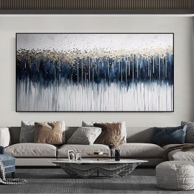 Hand Painted Oil Painting Abstract Blue White oil Painting On Canvas Modern Concise Painting Water Drop Wall Decor Large Wall Art Custom Living room H (Style: 01, size: 50x100cm)