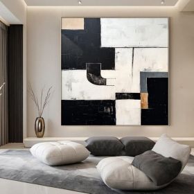 White abstract oli painting black minimalist wall painting white texture art large black handmade wall painting living room decoration (Style: 01, size: 60x60cm)