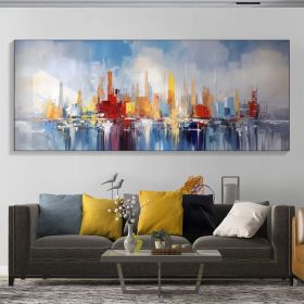 Large Abstract Colorful Cityscape Oil Painting on Canvas Texture Wall Art Original Ocean Landscape Art Custom Painting Living Room Decor (Style: 01, size: 40x80cm)