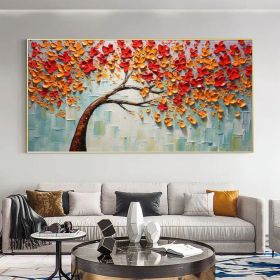 Abstract Tree of Life Oil Painting on Canvas Large Wall Art Original Red Minimalist Wall Art Custom Painting Boho Living Room Home Decor (Style: 01, size: 60x120cm)