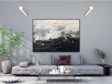 Black and White 100% Handmade Contrasting Color Textured Painting Acrylic Abstract Oil Painting Wall Decor Living Room Office Wall Art (Style: 01, size: 60x90cm)
