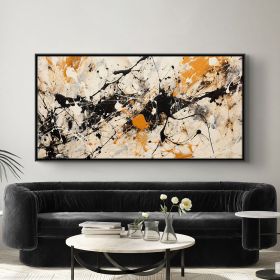 Handmade Oil Painting Abstract Painting Black And Orange Acrylic Painting On Canvas Modern Art Wall Art For Home Decor And Office (Style: 01, size: 80x160cm)