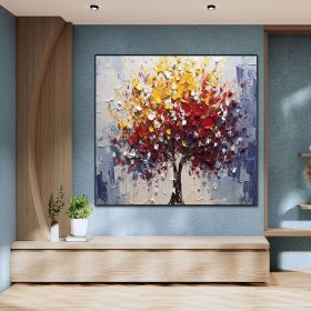Handmade Oil Painting Yellow And Red Abstract Tree Art On Canvas Colorful Painting Wall Art For Home Decor Modern Textured Painting Wall Decor Living (Style: 01, size: 60x60cm)