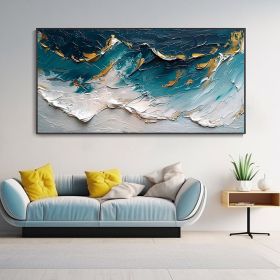Hand Painted Abstract Ocean Landscape Canvas Oil Painting Beach Dynamic Wave Hand Painted Wall Art Ink Thick Texture Knife Painting Office Decor Gift (Style: 01, size: 40x80cm)