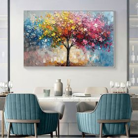 Hand Painted Original Colorful Tree Oil Painting On Canvas Large Wall Art Abstract Texture Wall Art Custom Painting Modern Living Room Home Decor Gift (Style: 01, size: 70x50cm)