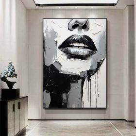 Handmade Oil Painting Sleeping Beauty Wall Art Abstract Face Painting Black And White Textured Painting Palette Knife Wall Art Living Room Wall Decor (Style: 01, size: 50x70cm)