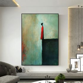 Original Lonely Figure Handmade Oil Painting On Canvas Large Abstract Teal Red Figurative Wall Art Custom Minimalist Home Living Room Decor Gift (Style: 01, size: 50x70cm)