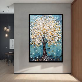 Handmade Oil Painting White Ande Blue Tree On Canvas Wall Art For Home Decor And Office Modern Decor Ideas With Different Options Natural And Vibrant (Style: 01, size: 50x70cm)