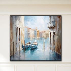 Handmade Oil Painting Gondolas In Canal Venice Cityscape Textured Blue Ocean Painting Abstract Oil Painting Wall Decor Living Room Office Wall Art (Style: 01, size: 80x80cm)