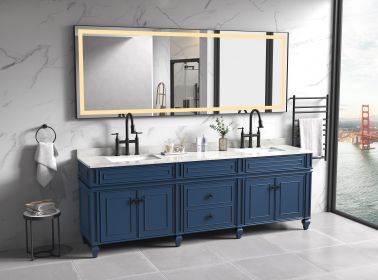 96in. W x36 in. H Framed LED Single Bathroom Vanity Mirror in Polished Crystal Bathroom Vanity LED Mirror with 3 Color Lights Mirror for Bathroom (Color: as Pic)
