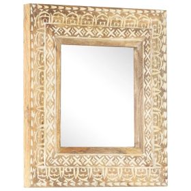 Hand-Carved Mirror 19.7"x19.7"x1" Solid Mango Wood (Color: brown)